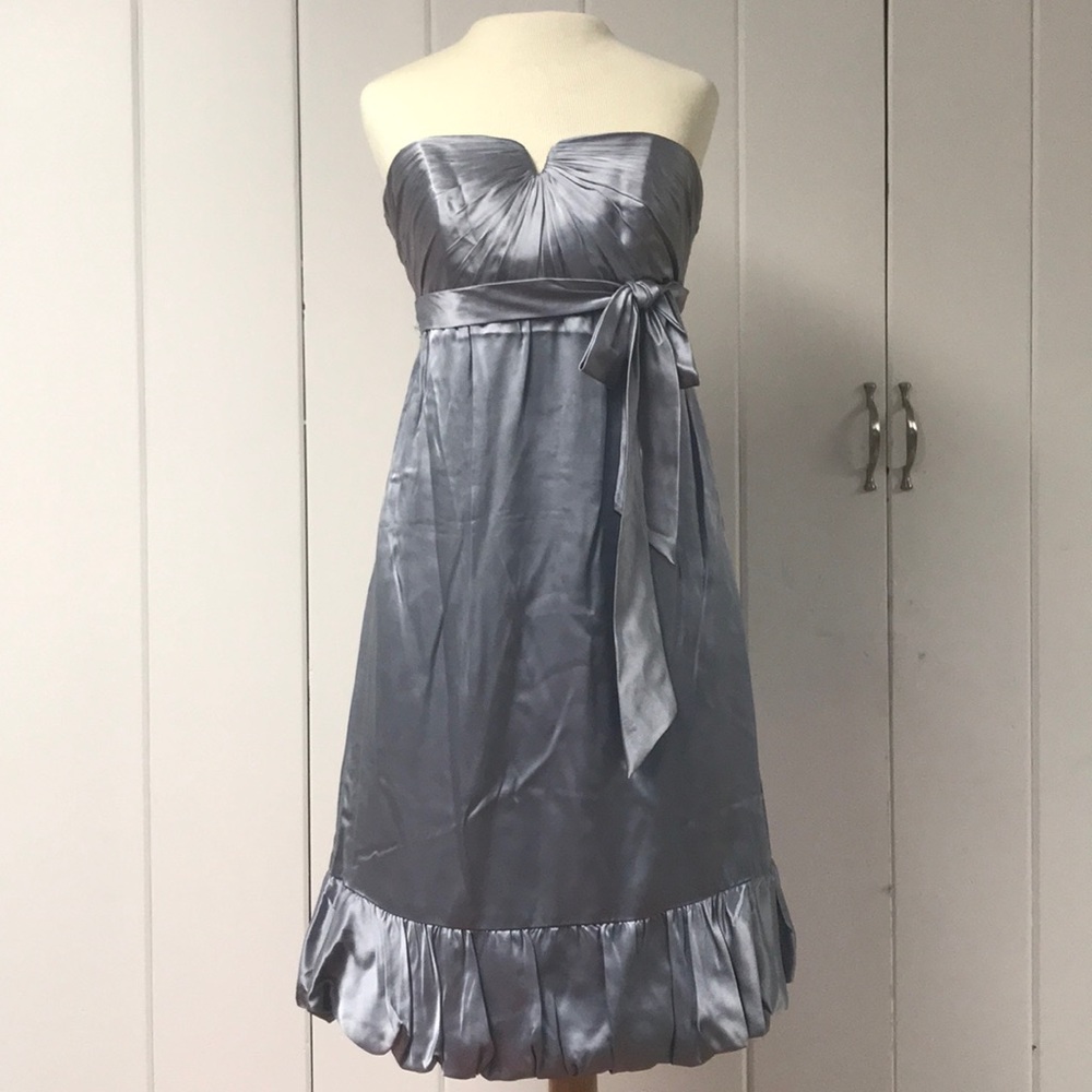 Grey silver silk cocktail bridesmaid dress